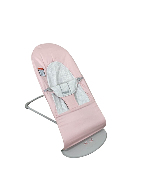 used BabyBjorn Bouncer Balance, Light Gray Frame, - Light Pink/ Grey Cotton Light Grey Frame