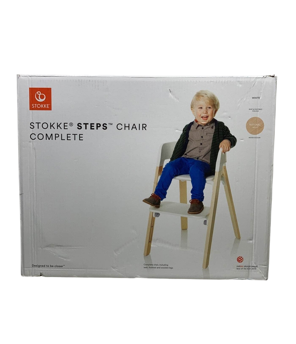 used Stokke Steps Chair, White Seat- Natural legs