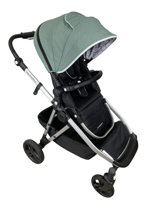 used Mockingbird Single to Double Stroller, Windowpane, Silver with Black Leather, 2023, Sage