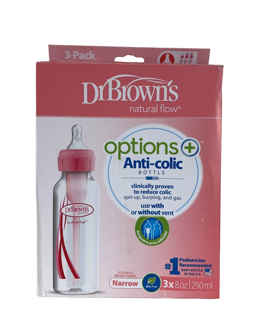 used Dr. Brown's Options+ Anti-Colic Narrow Bottles, 3 Pack, 8oz, Pink