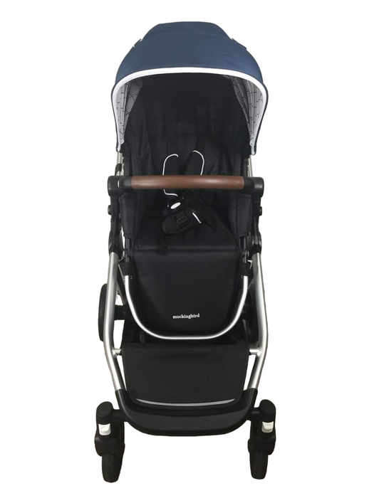 secondhand Mockingbird Single to Double Stroller, 2022, Windowpane, Silver with Penny Leather, Sea