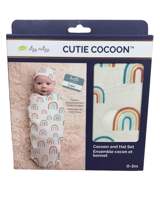 used Itzy Ritzy Cutie Cocoon, Cocoon And Hat Set, 0-3 Months Over The Rainbow