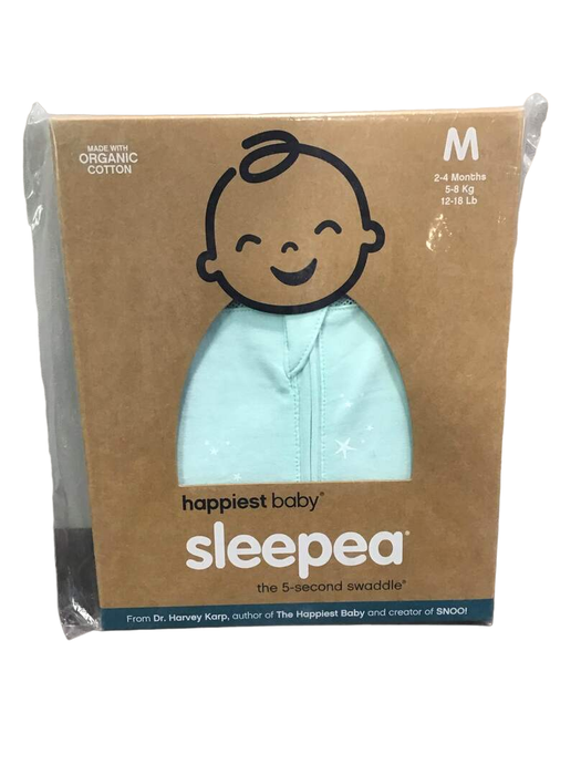 used Happiest Baby Sleepea Swaddle, Medium, Teal Stars