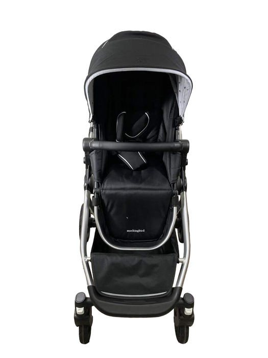 secondhand Mockingbird Single to Double Stroller, 2022, Silver with Black Leather, Watercolor Drops, Black