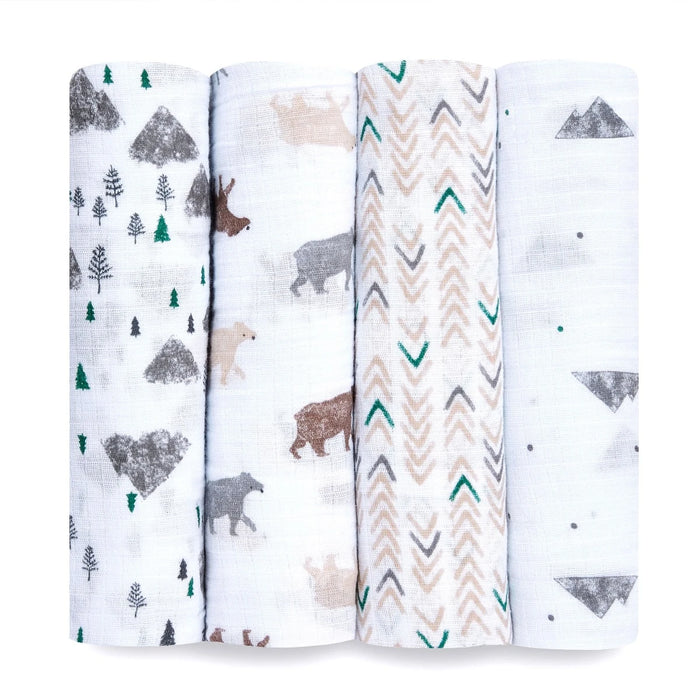 used Aden + Anais Essentials Cotton Muslin Swaddle, 4pk, Bear Necessities 