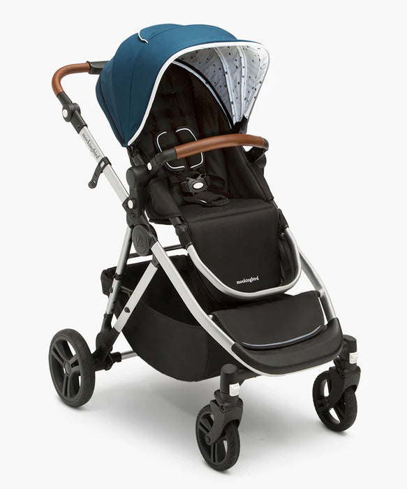 used Mockingbird Single to Double Stroller, 2023, Silver with Penny Leather, Windowpane, Sea