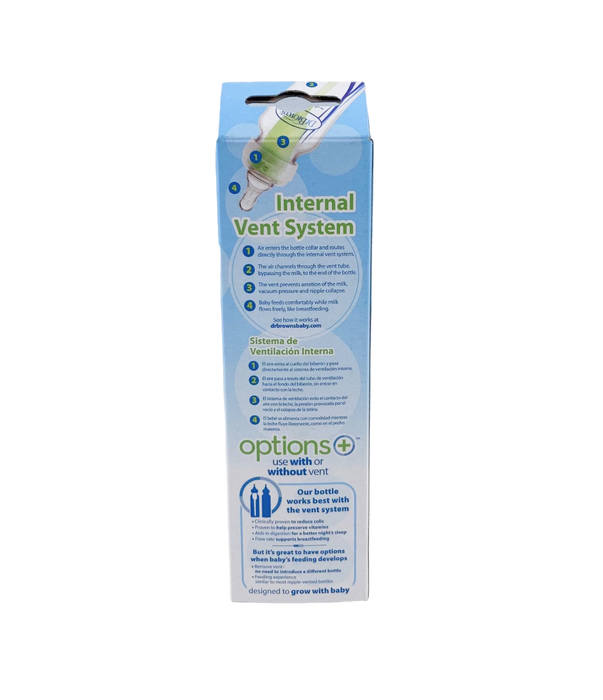 Dr. Brown's Options+ Anti-Colic Narrow Bottle, Clear, 4 oz/120 ml, Level 1 Nipple (0 months+)