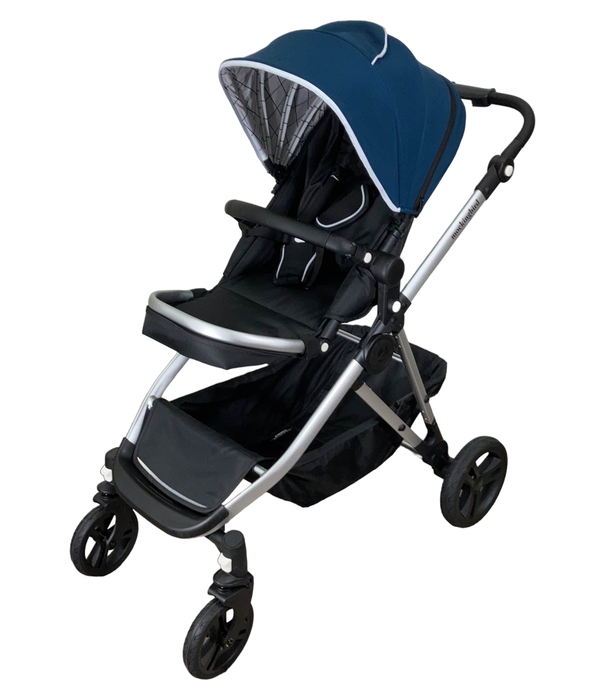 used Mockingbird Single to Double Stroller, 2023, Silver with Black Leather, Windowpane, Sea