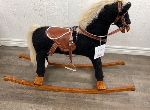 secondhand Pier 1 Imports Plush Wooden Rocking Horse, Leather Saddle