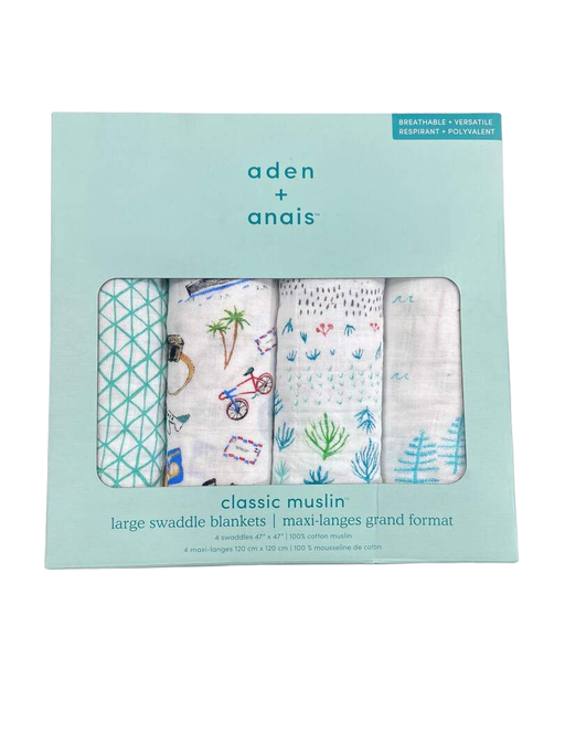 used Aden + Anais Cotton Muslin Swaddle, 4pk