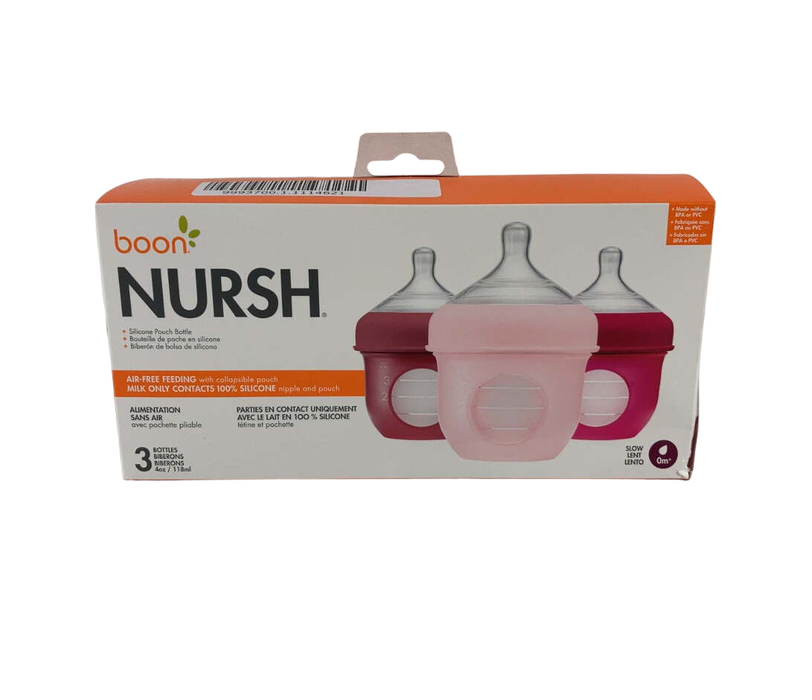 Boon Nursh Bottles 3 Pack, Slow, Pink, 4oz