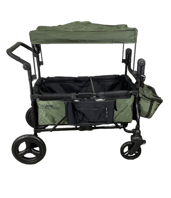 Delta Children Jeep Deluxe Wrangler Wagon Stroller with Cooler Bag and Parent Organizer, Green, 2 Seater