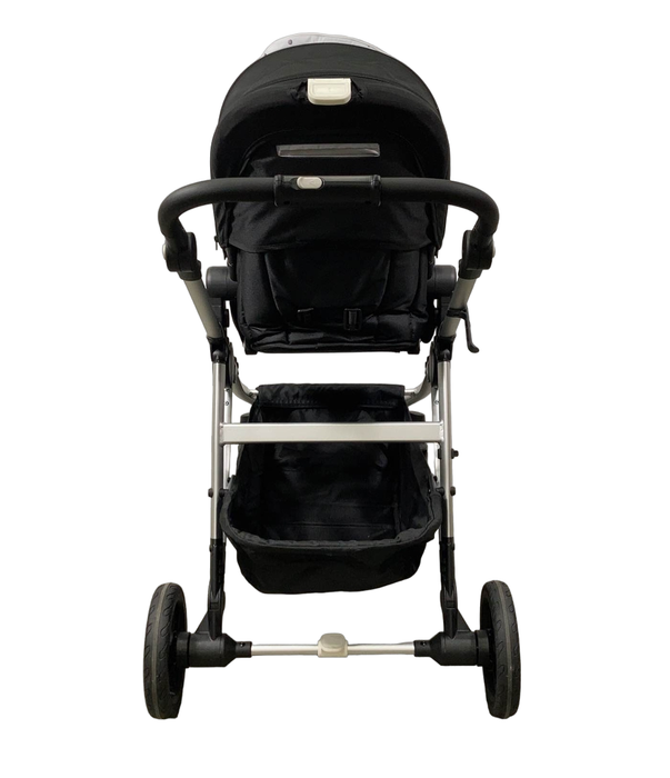 Mockingbird Single to Double Stroller, 2023, Watercolor Drops, Silver with Black Leather, Black