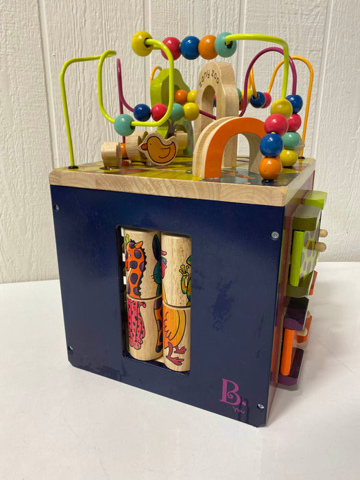 used B. Toys Zany Zoo Wooden Activity Cube