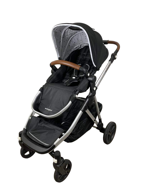 secondhand Mockingbird Single to Double Stroller, 2023, Silver with Penny Leather, Watercolor Drops, Black