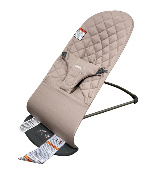 used BabyBjorn Bouncer Bliss, Dark Gray Frame, Sand Gray Cotton Classic Quilt