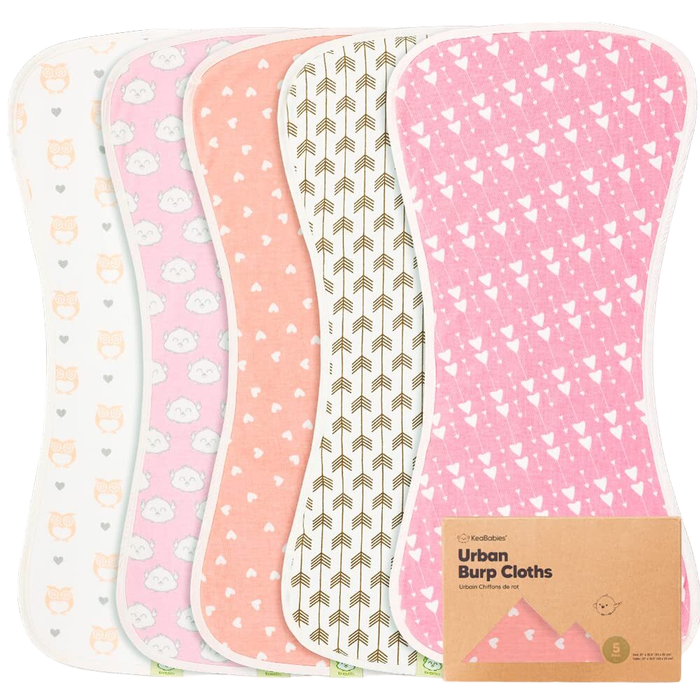 KeaBabies Organic Burp Cloths, Pink Dreams