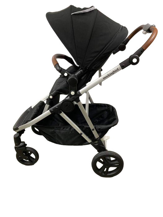 secondhand Mockingbird Single Stroller, 2023, Watercolor Drops, Silver With Black Leather, Black