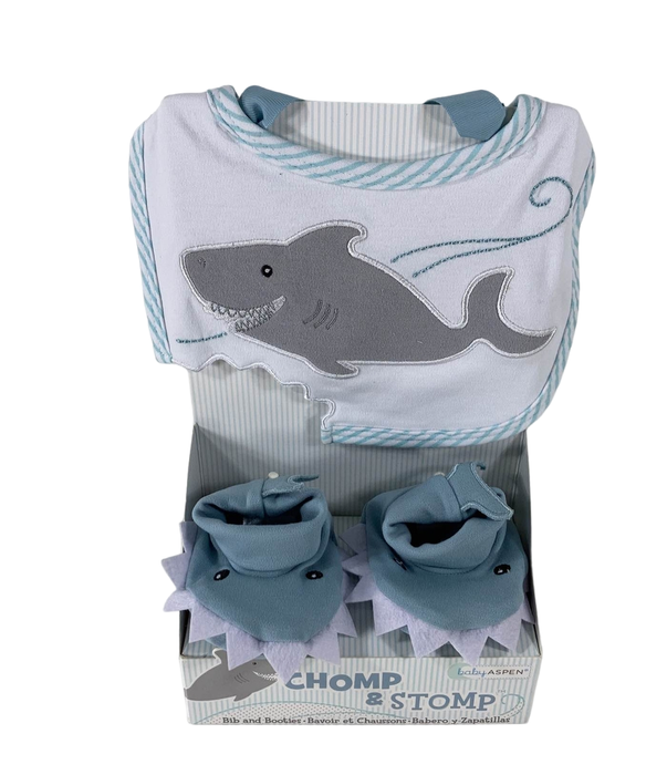 used Baby Aspen Chomp And Stomp Shark Bib And Booties Set