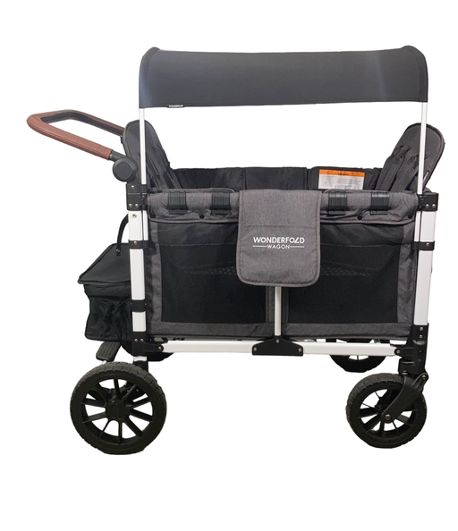 secondhand Wonderfold W4 Luxe Quad Stroller Wagon, 2023, Charcoal Grey with White Frame