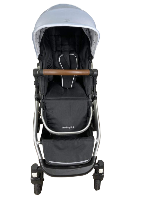 secondhand Mockingbird Single to Double Stroller, 2022, Silver with Penny Leather, Watercolor Drops, Sky