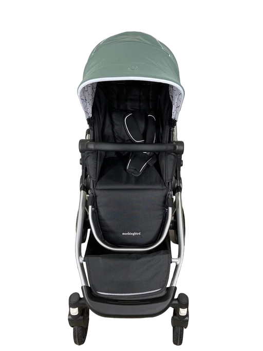 secondhand Mockingbird Single to Double Stroller, Windowpane, Silver with Black Leather, 2023, Sage