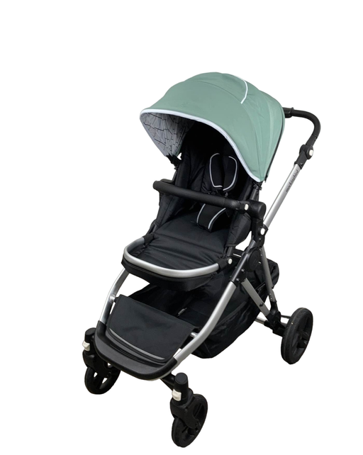 used Mockingbird Single to Double Stroller, Windowpane, Sage, 2023, Matte Black with Matte Black Leather