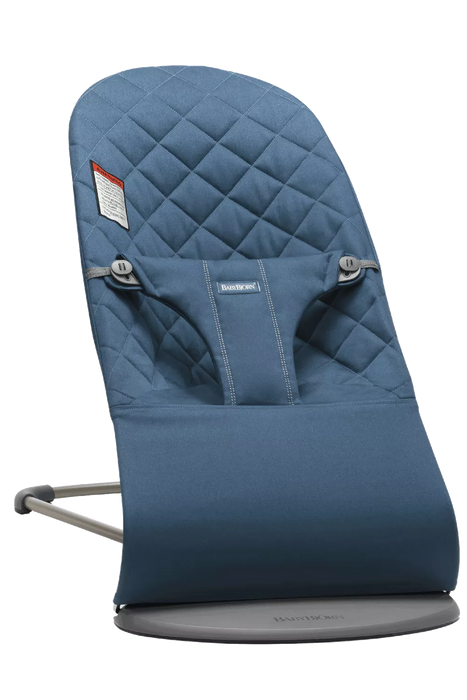 used BabyBjorn Bouncer Bliss, Midnight Blue Cotton Classic Quilt, Dark Gray Frame