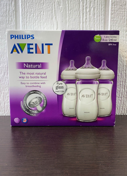 used Philips Avent Natural Glass Baby Bottles, 8oz, 3-Pack