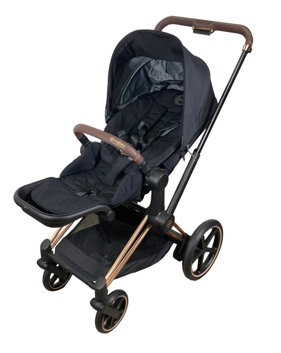 used Cybex E-PRIAM Electric Stroller, 2023, Rose Gold, Premium Black