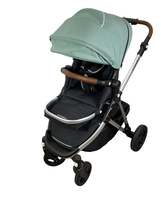 secondhand Mockingbird Single Stroller, 2023, Sage, Watercolor Drops, Silver With Penny Leather