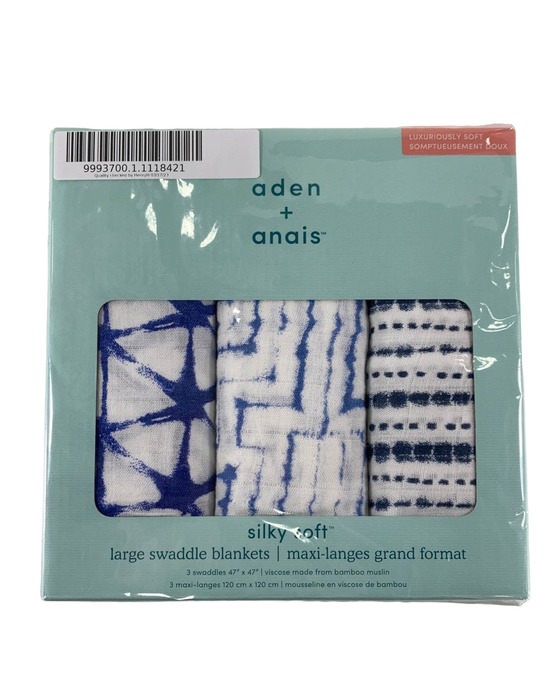 used Aden + Anais Silky Soft Swaddles, 3 Pack, Indigo Shibori