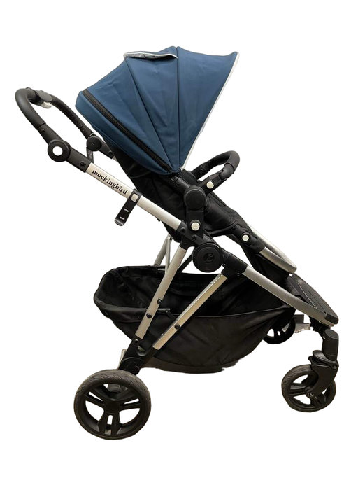 secondhand Mockingbird Single to Double Stroller, 2020, Silver with Black Leather, Windowpane, Sea