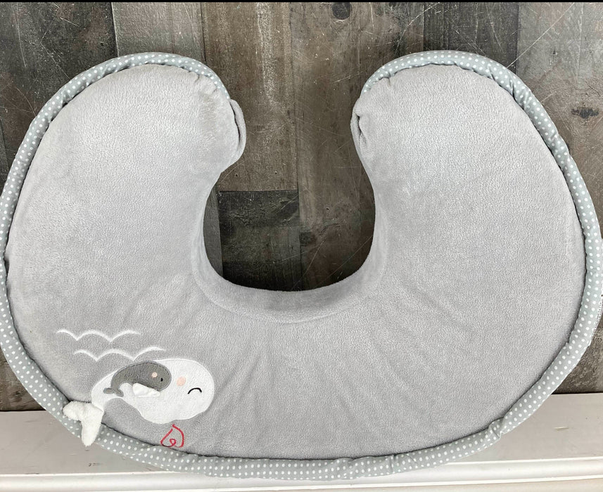 used Boppy Nursing and Infant Support Luxe Pillow, Gray and white