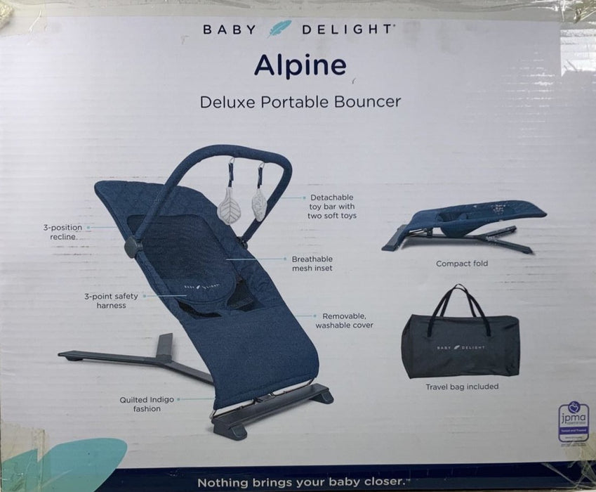 secondhand Baby Delight Go With Me Alpine Deluxe Portable Bouncer, - Quilted Indigo