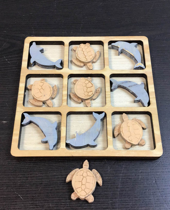 secondhand Tic-Tac-Toe Game, Wooden Turtles versus Dolphins