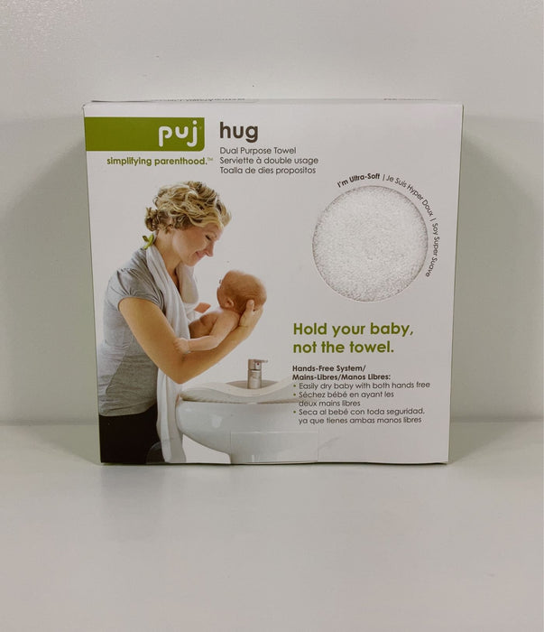 used Puj Hug Hands-Free Hooded Infant Towel, White/Green