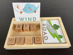 used Spelling Board With Alphabet Blocks And Picture Word Cards