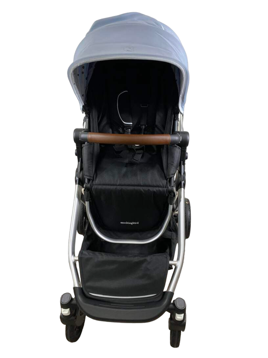 secondhand Mockingbird Single Stroller, 2023, Sky, Watercolor Drops, Silver With Penny Leather