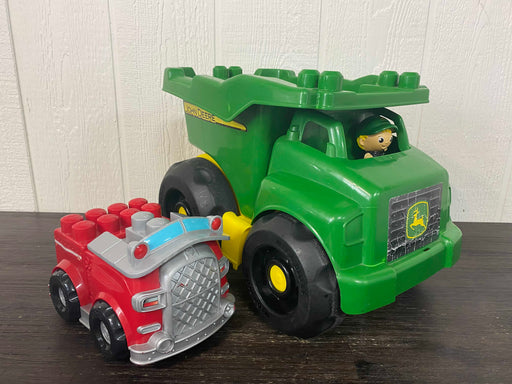 used Mega Bloks First Builders John Deere Tractor, And Fire Truck