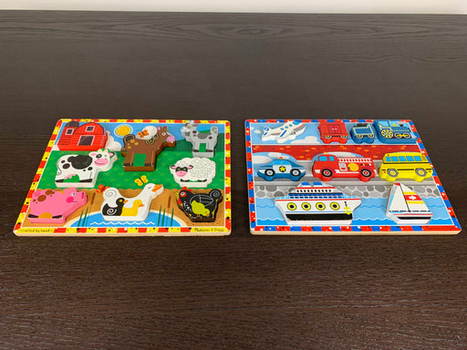 used BUNDLE Melissa & Doug Wooden Puzzles, Plains trains and automobiles and farm animals 