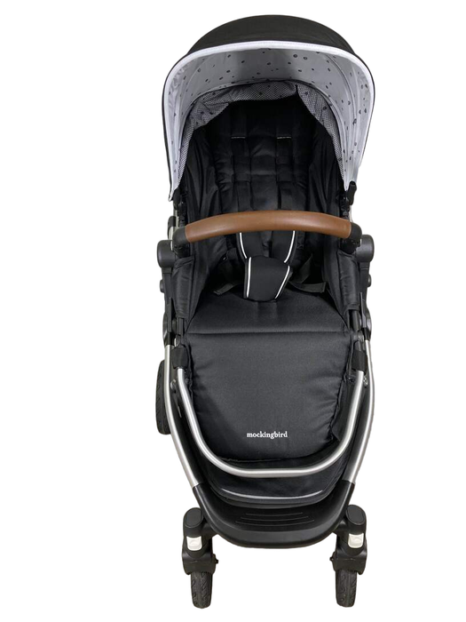 secondhand Mockingbird Single Stroller, 2023, Black, Watercolor Drops, Silver With Penny Leather