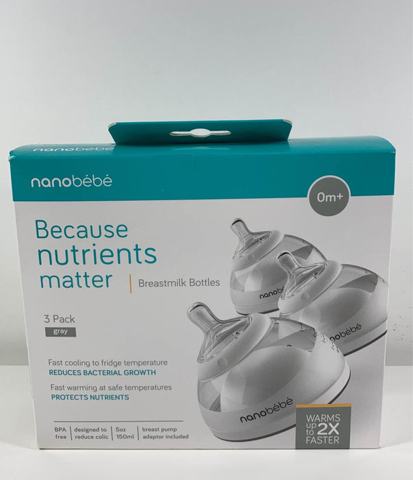 used Nanobébé Breastmilk Baby Bottles 3-Pack, Grey