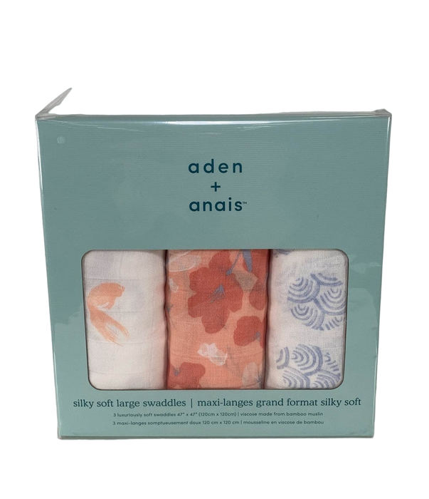 used Aden + Anais Silky Soft Swaddles, 3 Pack, Koi Pond/Cherry Blossom