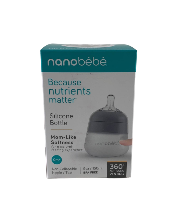 used Nanobébé Flexy Silicone Baby Bottle, 5oz, Grey