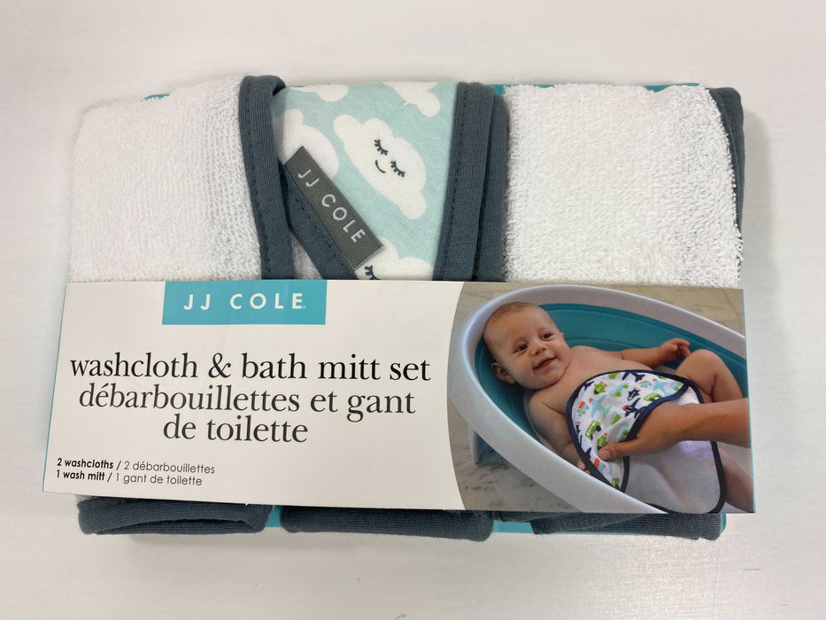 JJ Cole Washcloth And Bath Mitt Set, Cloudy Smiles