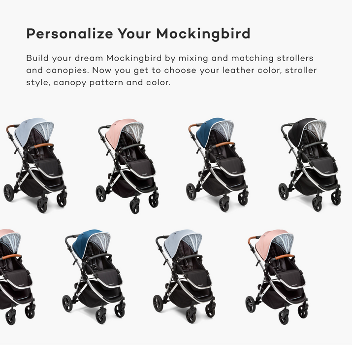 Mockingbird Single to Double Stroller, 2020, Silver with Penny Leather