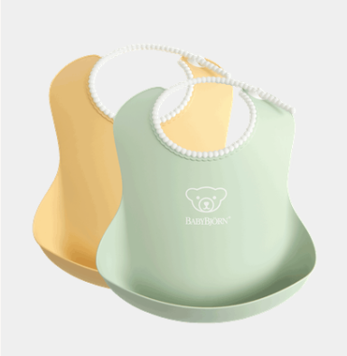 BabyBjorn Feeding Bib Set 2 Pack, Powder Yellow/Powder Green