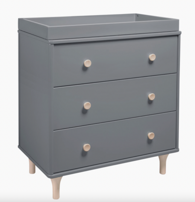 Babyletto Lolly 3 Drawer Dresser Changer With Removable Changing Tray, Grey/ Washed Natural