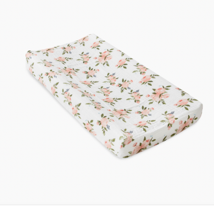 Little Unicorn Cotton Muslin Changing Pad Cover, Watercolor Roses